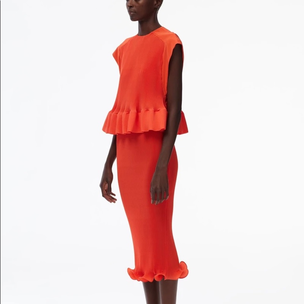 TIBI ruffle pleat formal couture orange wedding spring  maxi dress